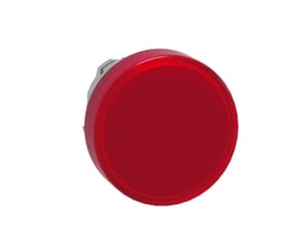 Nærbillede af Schneider Electric røde lampehoved til 22mm trykknap med LED, set direkte forfra på hvid baggrund.