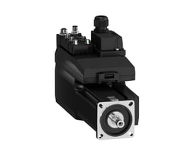 Schneider Electric Lexium BMI 3-faset servomotor med IP54-beskyttelse og 32768 p/t opløsning på hvid baggrund.