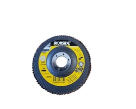 Ironside keramisk lamelrondel, konveks og 125 mm, set forfra med mørke slibelameller og gul produktetiket.