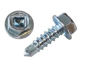 PRIMAX ventilationsskrue i stål, 4,2x13mm, med sekskantshoved og firkantet kærv, vist med hoved og skrue.