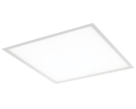 SG Armaturen Sense IP65 Eco LED-panel i hvid med opal, prismatisk front og tynd sølvfarvet ramme isoleret på hvid baggrund.
