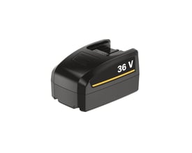 Atlas 36 V-batteri i sort, robust hus med gul markering og synlige kontakter øverst.