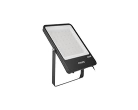 Sort Philips Ledinaire BVP166 LED-projektør på monteringsbøjle, set skråt forfra; 400 W og 48.000 lm.