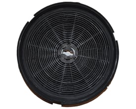 Thermex KF56 kulfilter i sort plast med en diameter på 192mm og en tykkelse på 40mm, der passer til flere emhættemodeller.