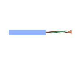 Multikabel LIHH 5x0,75 i blå farve, viser de indre ledere med kobber, hvid, brun og grøn isolering.