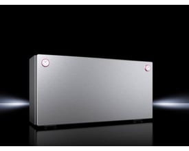 Rittal KX bus-kabinet i rustfrit stål, 400x200x123 mm, vist fra siden med hængslet låg lukket.