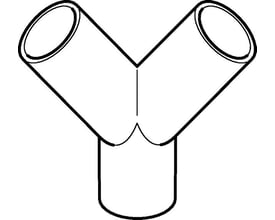 Skematisk tegning af Geberit buksegrenrør 60 grader i sort PEH, med dimensioner 63 x 50 x 50 mm.