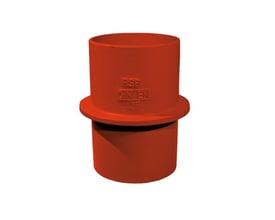 Etagegennemføring i støbejern, 110 mm udvendig dimension, rødmalet med GS-mærke og DIN EN 125 angivet.