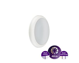 Hvidt, rundt Philips Ledinaire WL070V væg- og loftarmatur med opal front og justerbar lysstyrke og farvetemperatur.