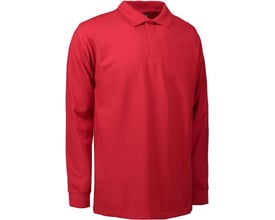 ID Identity poloshirt med lange ærmer i str. 2XL og farven rød, vist med kraven og stolpen med trykknapper.