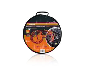 Osram startkabel 300A i opbevaringspose med billede af bilmotor og vej.