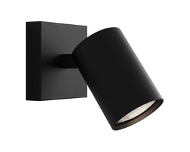Astro Lighting Ascoli Single spot i mat sort, med cylindrisk, kipbar lampearm rettet skråt nedad.
