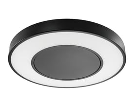 SG Armaturen Circulus LED armatur i sort stål med en rund, lysende akrylafskærmning, 550mm i diameter.