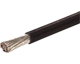 Sort Texiline HF90 monteringsledning med en tykkelse på 70 mm², viser de fortinnede kobbertråde i den sorte isolering.