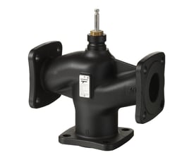 Siemens VXF42.80-80 3-vejs ventil med PN16 flange, DN80 og kvs 80, i sort metal med mærkat.