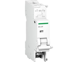 Schneider Electric Tripspole MX OF med en bredde på 220-415VAC og grøn markering, viser dens kompakte design til elinstallationer.