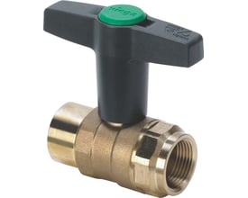 Viega Easytop kuglehane i rødgods, 1½" DN 40, med antracitgråt T-greb og synligt indvendigt gevind.