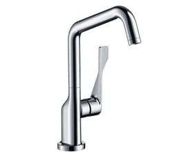 Hansgrohe Axor Citterio køkkenarmatur i krom med høj, svingbar tud og et enkelt greb, set skråt forfra.