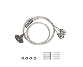 Komplet wiresæt til LED paneler med loftbeslag, 200 cm wire, justerbar 45 cm, samt skruer og rawlplugs.