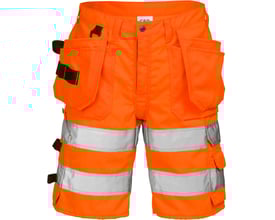 Kansas Hi Vis håndværker shorts i str. C50, kl. 2, med synlige CORDURA-forstærkede lommer og hammerstrop foran.