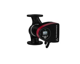 Grundfos Magna 3 65-60F cirkulationspumpe med et sort pumpehus og rød detalje, komplet med et digitalt display og knapper til betjening.