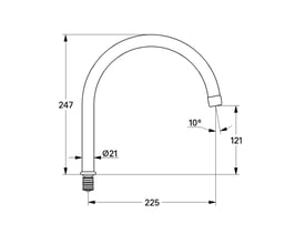 Teknisk tegning af Grohe U-tud med dimensioner for højde, bredde, diameter og vinkel.