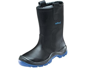 Atlas sikkerhedsstøvle Anatomic Bau 822 XP i sort okselæder med blå ydersål og stropper, størrelse 49.