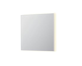 Sanibell INK SP32 LED spejl, 80x80 cm, med elegant mathvid ramme, monteret på en hvid baggrund.