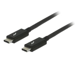 Sort DeLOCK Thunderbolt 3-kabel på 2 meter med USB-C-stik i begge ender og datahastighed på 20 Gb/s.