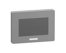 Schneider Electric Pro-face STM6000 4-tommer bredt touch panel display med grå ramme og mørk skærm. Produktet står på hvid baggrund.