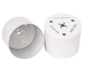 Dan-Diamond hulsav i hvid, HSS Bi-metal, 127 mm i diameter og 100 mm skæredybde, egnet til PVC.