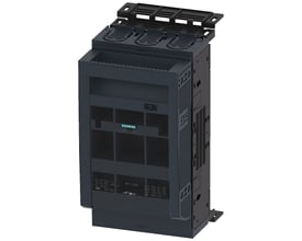 Siemens SENTRON 3NP1 sikringsafbryder, 3-polet NH00 med 160A mærkestrøm, vist isoleret med fokus på det mørkegrå kabinet og ventilationsåbninger.