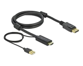 Sort Delock HDMI til DisplayPort-kabel på 2 meter med stik i hver ende og understøttelse af 4K ved 30 Hz.