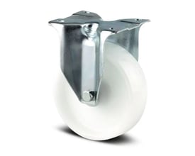 Fast Tente-transporthjul med hvidt nylonhjul på 100 mm og blank stålgaffel, beregnet til 200 kg belastning.