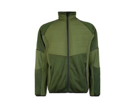 Grøn Lyngsøe Rainwear-jakke F1236 i størrelse 4XL set forfra med vatteret bryst, strikdetaljer og lynlåslommer.