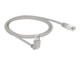 DeLock RJ45 Cat.5e SF/UTP netværkskabel på 1 meter med opad vinklet og lige stik i grå.