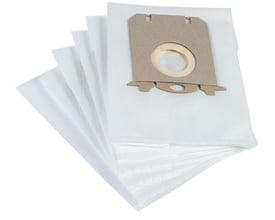 Nordic Quality MEL 2068 støvsugerposer i mikrofiber, pakke med 3 stk. hvide poser vist i et faldende lag.