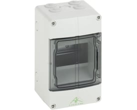 Spelsberg AK 05 gruppetavle, IP65, med monteringshuller og nipler på toppen, afdækket med gennemsigtigt låg.