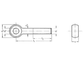 Teknisk tegning af M6X30 DIN 444-B A2 øjebolt med dimensioner angivet, viser form B rustfri stål.