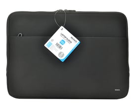 Deltaco sort neopren sleeve til 15,6-16" laptops med frontlomme og produktinformation.