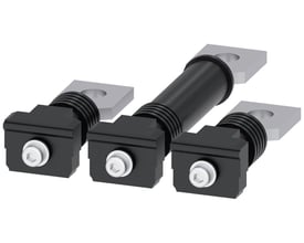Siemens bagtilslutnings stud flad til 3VA20/21/22 afbrydere, vist som et sæt af tre stykker med grå metalterminaler.