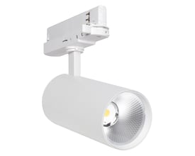 Hvid Ledvance Tracklight Spot XR skinnespot med cylindrisk lampehus, reflektor og 3-faset skinneadapter, 20 W.
