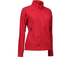 ID Identity damefleece zip mix cardigan i str. 2XL, rød, med lynlås i front og sidelommer.