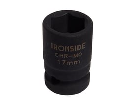 Sort Ironside-krafttop med 1/2-tommes firkant og 17 mm sekskant, vist skråt ovenfra med åbningen synlig.