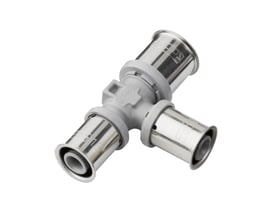 Roth PressCheck T-stykke i grå PPSU med tre muffesamlinger, 20 x 16 x 16 mm dimensioner for Alu-LaserPlus rør.