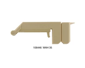 Weidmüller svingbar dækkappe WAH35 i beige plastik, set fra siden med lang arm og låsedel.