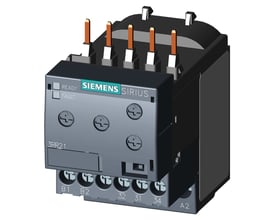 Siemens Sirius overvågningsrelæ 3RR21 til 24 V UC med analog strømjustering fra 1.6 til 16A på hvid baggrund.