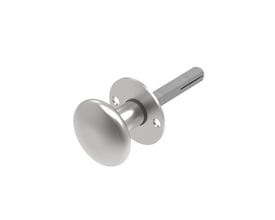 Randi dørknop fast med matbørstet rustfri stål roset, vist med stift til montering. Produktet har Ø50 mm knop og CC30 mm centerafstand.