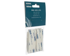 Nordic Quality Dual Lock 4 stk. pakke med hvid baggrund og synlig emballage med tape-strimler.