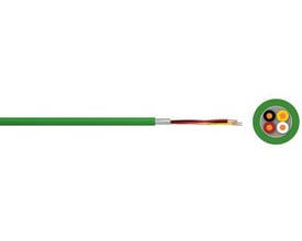 FABER EIB-Busleitung 4X2X0,8 grøn buskabel med fire ledningspar synlige i tværsnit. Kablerne er grønne, røde, sorte og gule.